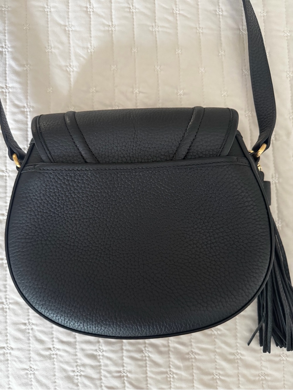 GiGi New York Black Pebbled Leather Crossbody Saddle Bag with Tassel - Picture 3 of 6